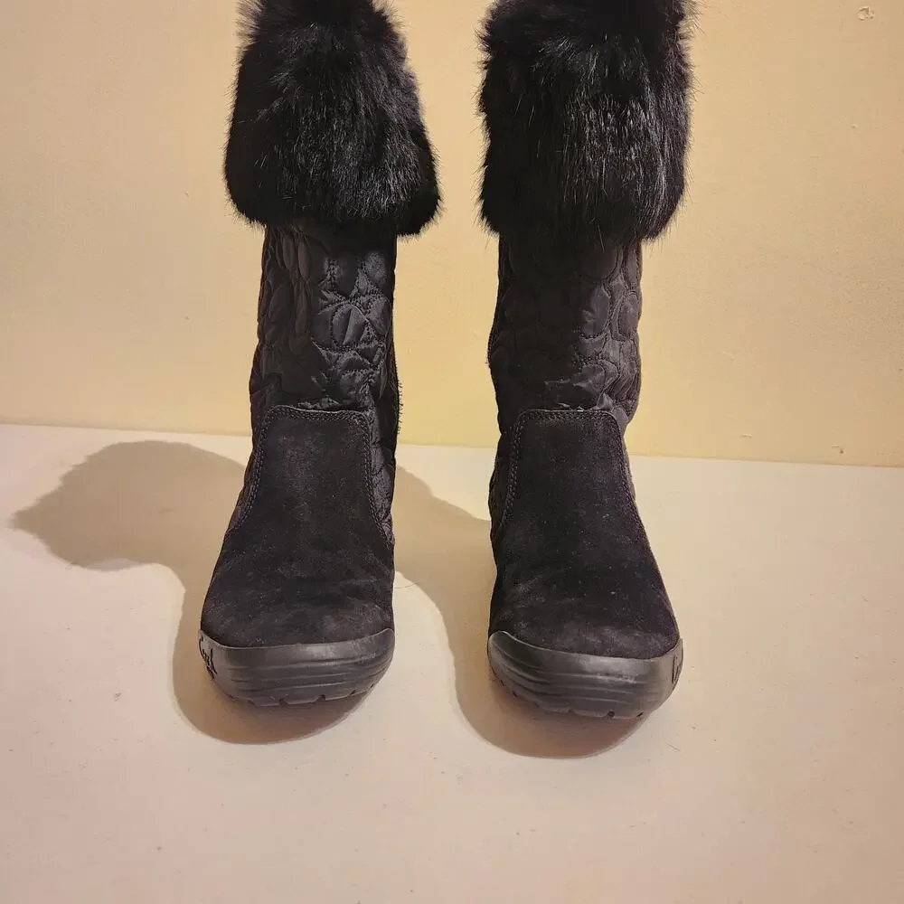 Coach Black Faux Fur Lined Quilted Boots Size 6 Women's Winter Snow Designer Y2K